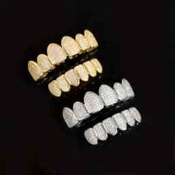 Hiphop Teeth Grillz Set for Unisex Top Bottom Mouth Silver Color Teeth Grills Tooth Cap Removable Dental Fashion Body Jewelry