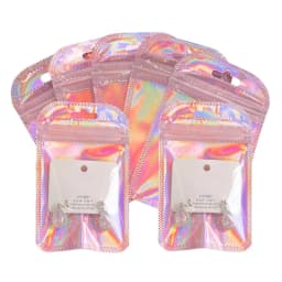 50pcs Iridescent Ziplock Bag Transparent Laser Thicken Plastic Seal Bags for Jewelry Display Handicrafts Nail Eyelash Packaging