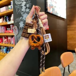 Creative Bowknot Woven Rope Keychain Chocolate Bagel Bread Keychain Polyester Anti-lost Bag Decoration Woven