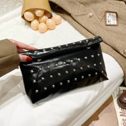 Light Luxury Clutch Bag Glitter PU Leather Evening Bag Rivet Solid Color Handbag For Banquet Dance
