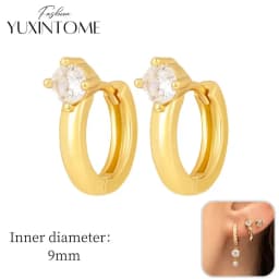925 Sterling Silver Ear Needle Hoop Earrings Crystal Circle Small Huggie Earrings for Women Simple Females Girls Jewelry