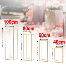 4Pcs Wedding Flower Stand Set Gold Metal Column Rack Party Decor Balloon Display Holder Centerpiece Vase Pillar 40+60+80+100cm