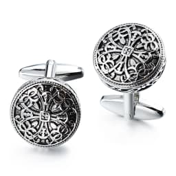 Antique Gold Silver Cufflinks and Tuxedo Studs Set Vintage Enamel Hollow Royal Pattern High End Mens Jewelry Gifts for Wedding