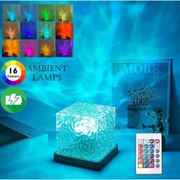 RGB 16-Color Plug-In Water Ripple Ambient Light Rotating Table Lamp Night Light for Bedroom Living Room Lighting Decoration
