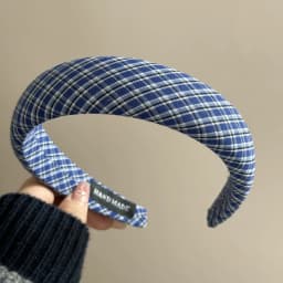 Womens Headband Fresh Cute Blue Checkered Sponge High Skull Top Hairpin New Hair Accessory For Kawaii Girl Funny Simple Headband