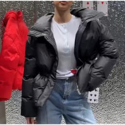 Glossy Stand‑Collar Drawstring Waist Back Zip‑Up Puffer Coat 2026 Winter Women Warm Padded Jacket Trendy Lady Cotton‑Padded Coat