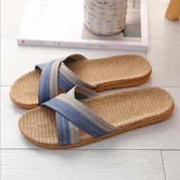 Men Shoes Slippers Linen Home Indoor Open Toe Flat Shoe Beach Slippers Striped Spliced Rubber Sandals Zapatillas Hombre