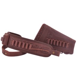Leather Rifle Shoulder Strap / Gun Recoil Buttstock / Gun Stock Cover With Rife Ammo Holder Sling .357 .30-30 For Righty Hunter