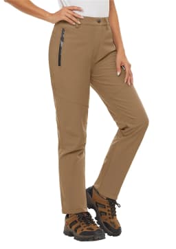 TACVASEN Women's Warm Fleece Lined Windproof Waterproof Shell Pants Soft Work Pants Outdoor Hiking Ski Trousers with Zip Pockets