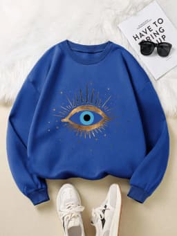 Casual Womens Sweatshirt Vintage Devil's Eye Prints Pullover Soft Breathable Loose Crewneck Hoodie Autumn Winter Female Clothing