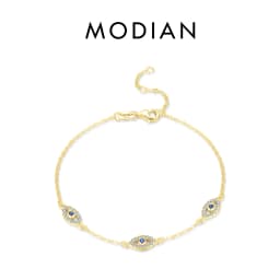 MODIAN Pure 925 Sterling Silver Luxury Turquoise Blue Eyes Clear Cubic Zircon Crystal Link Chain Bracelet For Women Fine Jewelry