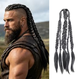 20 Inch Medieval Braided Ponytail Extensions Heat Resistant Synthetic Fiber Clip in Viking Hair for Men Women