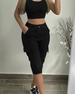 Summer Women's Slim-Fit Capri Trousers Solid Color Casual Multiple Pocket Lace-Up High Waist Tight Leggings Capri Pants 2025