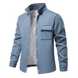 Autumn Winter Fleece Waffle Lapel Zip-Up Jacket Men's Pocket Casual Outerwear