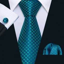 Designer Silk Men Tie Set Blue Teal Green Necktie Handkerchief Cufflinks Wedding Business Gift Dropship Barry. Wang A-5981