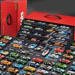 Christmas Gift 48 Pieces Alloy Racing Car Models Scale Cars Set Container Storage Toy Metal Trucks Vehicles Model for Kids