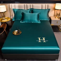 Luxury Ice Silk Fabrics Elastic Fitted Sheet Summer Solid Bedding Mattress Protector Cover Queen King Size Bed Sheet Set 4 Sizes