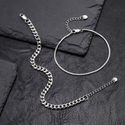 2pcs Cuban Chain Bracelet for Men Boys,Waterproof Stainless Steel Silver Color Chain Wristband,Stylish Fahter's Day Gift