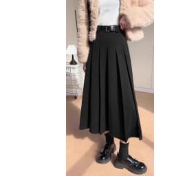 Gray Woolen High Waist A-Line Midi Skirt Women's Autumn New Style Slimming Drapey Pleated Skirt Korean Style Commute