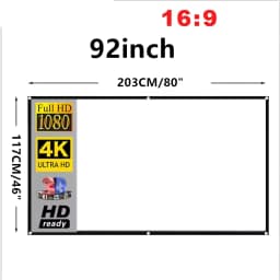 XIAOHUI Simple White Grid Anti-Light Screen Portable Projector Screen 60-180Inch Home Office Projection Screen 16:9 Ratio