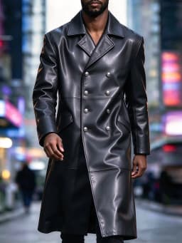Daily Casual Turn-down Collar Coats Mens Fall Shiny Leather Long Sleeve Outerwear Men Vintage Double-breasted Maxi Jacket