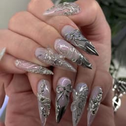 24Pcs Y2k Almond Acrylic Nails Full Cover 3D Diamond Black Nail Art Sweet Cool French Wearable Fake Nail Manicure Tips for Girls