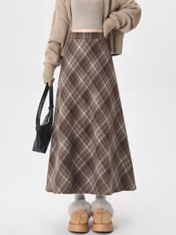 Soft Plaid A-Line Madi Skirt with Elastic Waist 2025 Autumn Winter Women's High Waist Flared Skirts, Comfort Stretchable