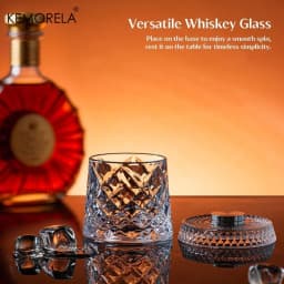 KEMORELA 300ML Spinning Whiskey Glasses 2PCS Old Clear Glasses for Scotch & Bourbon Cocktail Glasses for Bar Party Home and Gift