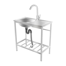 Freestanding Sink with Operation Countertop and Bottom Shelf Stainless Steel Kitchen Single Bowl Sink w/Faucet+Drainpipe 35*31cm