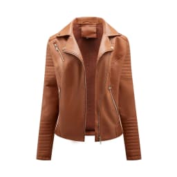 Women's Short Leather Jacket, Slim Fit, Flip Collar, Motorcycle Suit, Oblique Zipper Jackets, Spring and Autumn Clothes, tops