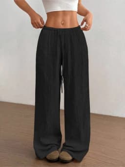 Women's Elegant Versatile Elastic Waist Comfortable Casual Pant Slightly Elastic Simple Solid Color High Waist Wide-leg Pants