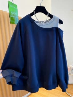 Fake Two Piece Casual Oversized Off Shoulder Sweatshirt Tops Women Designer Hollow Out Sweatshirt Fall Hoodie Jacket Outwear