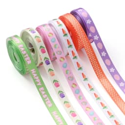 5yards/roll 1cm Wide Easter Themed Polyester Ribbon Carrot and Egg Pattern For Party Decoration Gift Wrapping Bows Making
