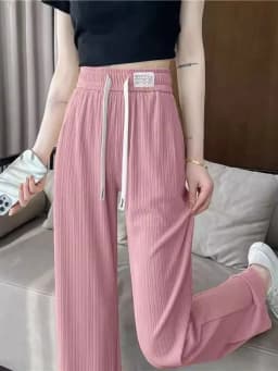 High Waist Wide Leg Pants Women's Summer Thin Ice Silk Drapey Straight Loose Slimming Cool Casual Trousers Korean Style
