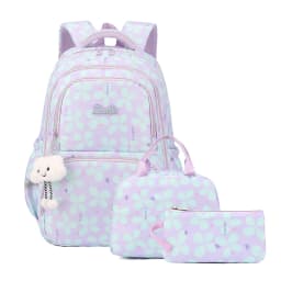 3pcs/set Elementary School Backpack for Girls Bookbag Lunch Bag Pencil Bag Set Flower School Bag for Children Cute Little Dolls