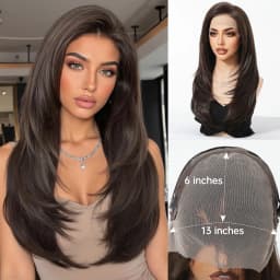 HAIRCUBE Mixed Brown Straight Wigs Dark Roots Natural Hairline 13*6 Transparent Lace Front Synthetic Wig For Women Daily Cosplay