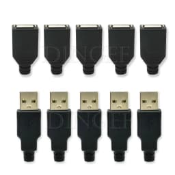10pcs Type A Male Female USB 4 Pin Plug Socket Connector With Black Plastic Cover Type-A DIY Kits
