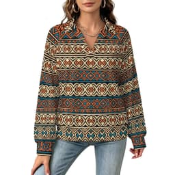 Betawoo Checkered Premium Casual Long Sleeve V-Neck Sweatshirt For Women