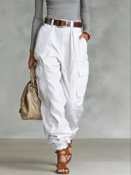 Vintage Casual Loose Multi Pocket Work Pants Vacation Solid Color Sports Pants Women Temperament with Ankle Cuffs Sweatshirt