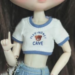 DLBell Round Neck Tight Shirts Crop Tops Short Sleeve T-shirt and Wide Leg Jeans Streetwear for Blythe Azone OB24 Doll Clothes