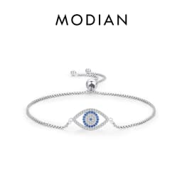 MODIAN Pure 925 Sterling Silver Luxury Turquoise Blue Eyes Clear Cubic Zircon Crystal Link Chain Bracelet For Women Fine Jewelry
