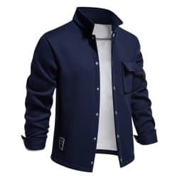 Autumn Winter Fleece Waffle Lapel Zip-Up Jacket Men's Pocket Casual Outerwear