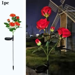 1PC Solar 5-Head Rose Flower LED Light,Outdoor Plug-in Decoration Lights,Landscape Lightting For Garden Lawn Yard Path Graveyard