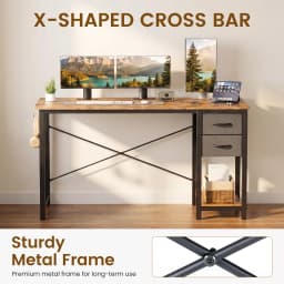 MCQ 47 Inch Standing Office Computer Desk with Drawers and Side Hook Ergonomic Gaming Desk With Storage X‑Frame Stability For Home Office Small Space