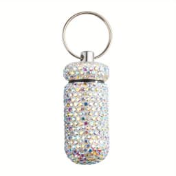 Bling Rhineston Pill Container Portable Pill Bottle Case Waterproof Travel Medicine Box Beautiful Holder Storage with Keychain