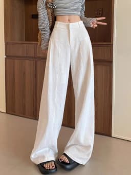 White Ramie Wide-leg Pants Women's Summer Thin High Waist Drape Old Money Style Suit Straight Sub-cotton and Linen Casual Pants