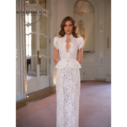 ROSEINTHEBOX Lace Embroidery Wedding Dresses Column High Neck Short Sleeve свадебное платье Deep V-neck Bridal Gowns Customized