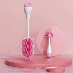 360 Degree Rotation 3 in 1 Silicone Baby Bottle Pacifier Brush Wash Water Cup Container Straw Cleaning Brush Set