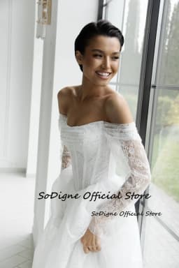  SoDigne A-line Lace Wedding Dresses Off Shoulder Long Sleeves Bridal Dress Boho Bride Gown Vestidos De Novia Customized