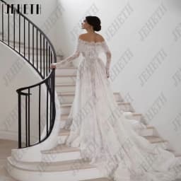 JEHETH Lvory Lace 2025 New Wedding Dresses Off The Shoulder Full Sleeves Bridal Gowns Women Sweep Train Bride Dresses Customized